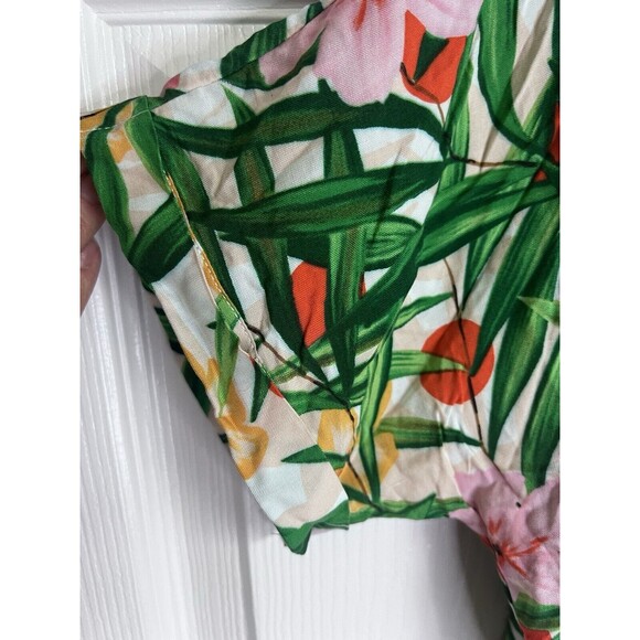 ASOS Hawaiian Tropical Button Down Shirt Size 4 Green Pink Floral Viscose - Picture 3 of 6